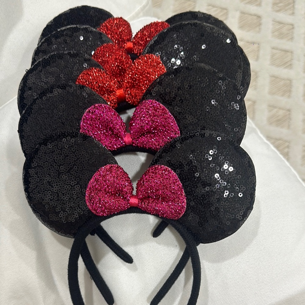 Black and Red Glitter Mouse Ears Hair Accessories